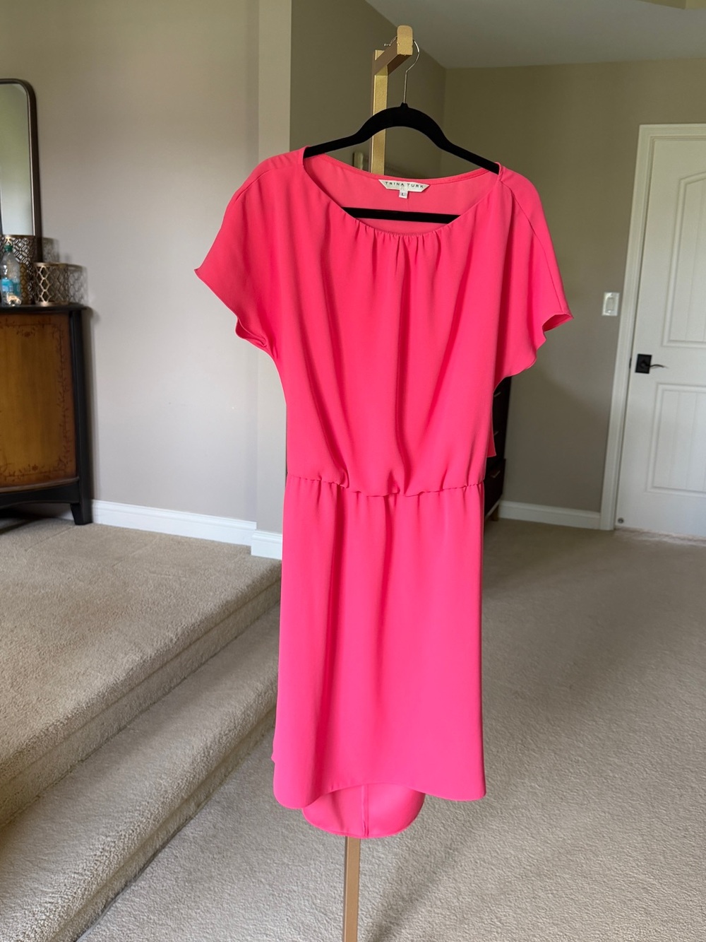 Trina Turk Hot Pink High-Low Blouson Dress